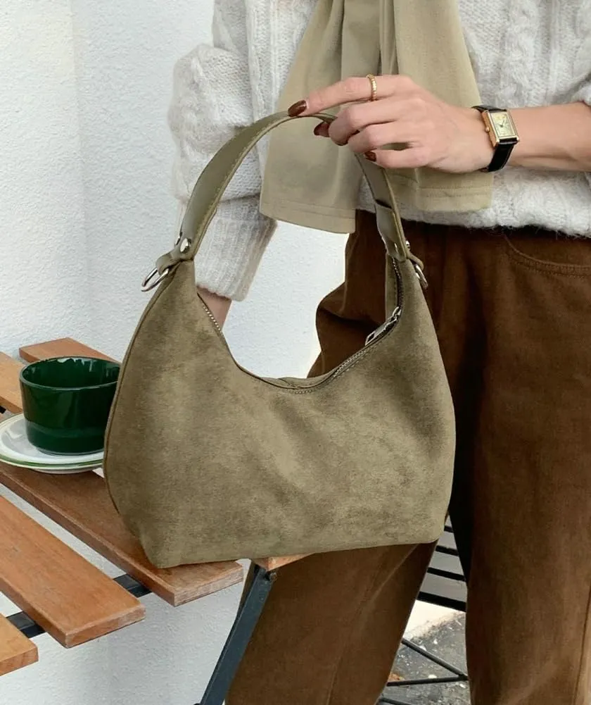 Suede Crescent Tote Bags for Women Vintage Shoulder Bag Brown Suede Handbag Casual Crossbody Bag Travel Work Purse