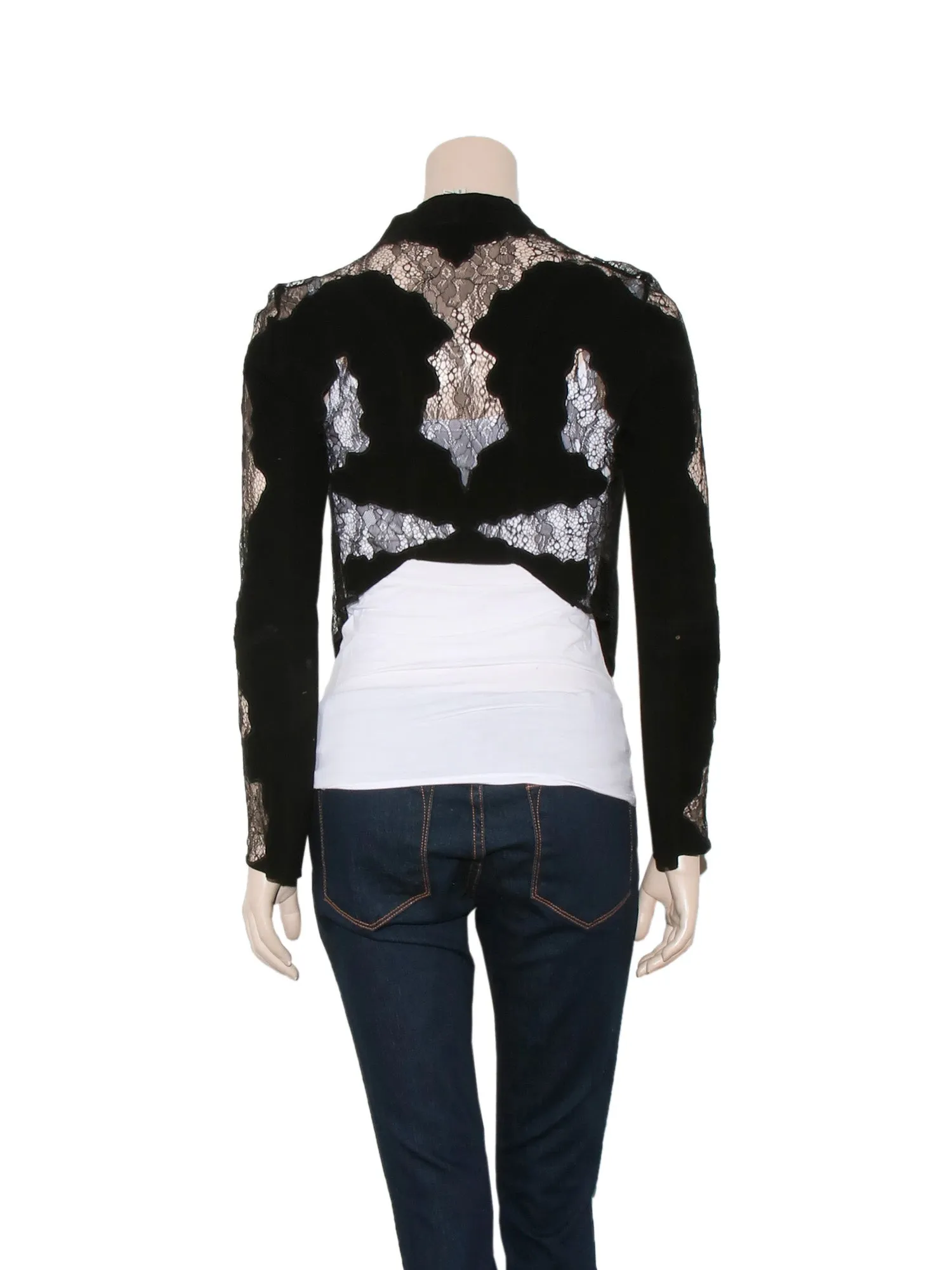 Suede Lace-Trimmed Cardigan