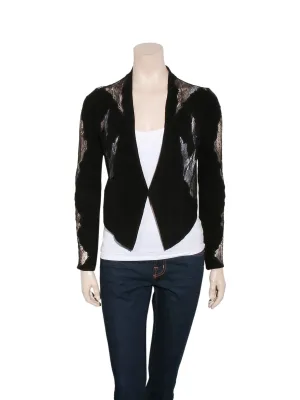 Suede Lace-Trimmed Cardigan