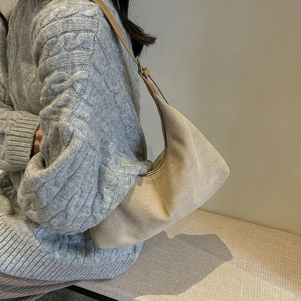 Suede Shoulder Bag Crescent Suede Purse for Women Brown Suede Handbags 2024 Fall Purse Stylish Suede Crossbody Bag