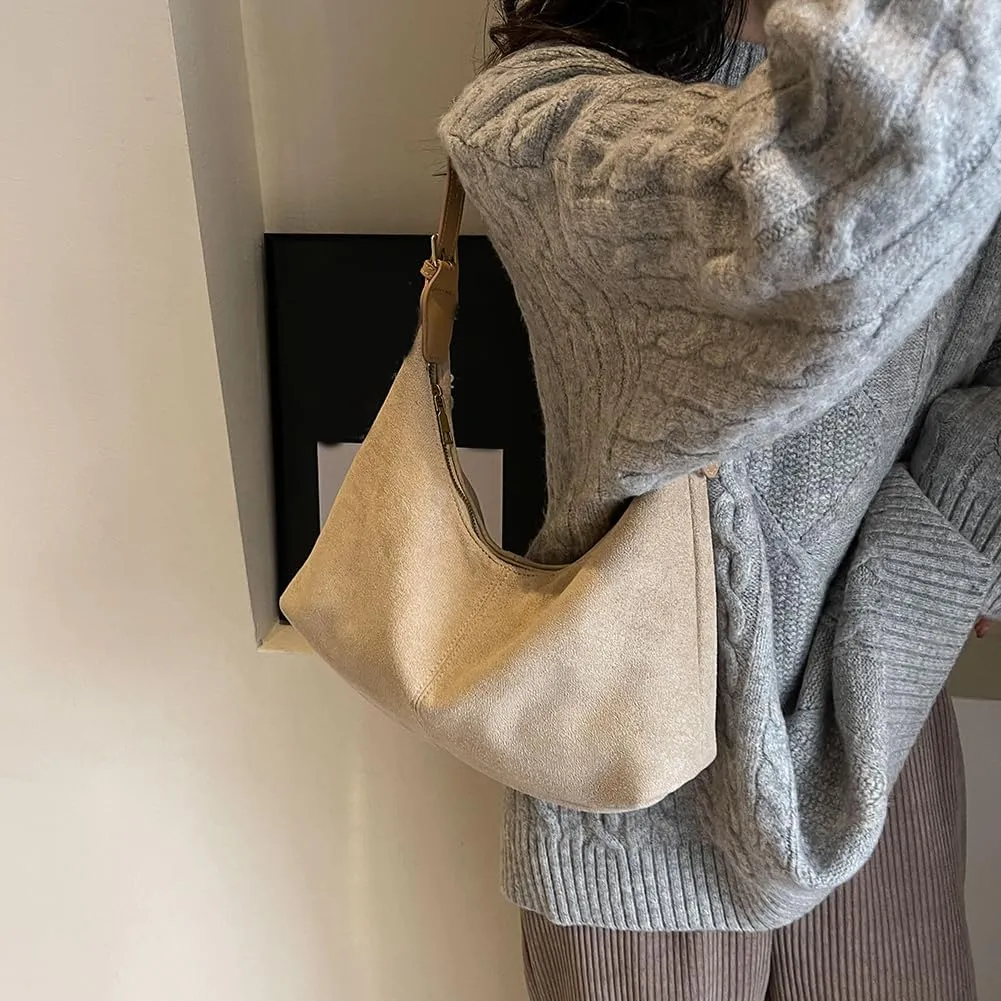 Suede Shoulder Bag Crescent Suede Purse for Women Brown Suede Handbags 2024 Fall Purse Stylish Suede Crossbody Bag