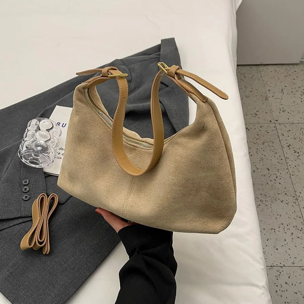 Suede Shoulder Bag Crescent Suede Purse for Women Brown Suede Handbags 2024 Fall Purse Stylish Suede Crossbody Bag