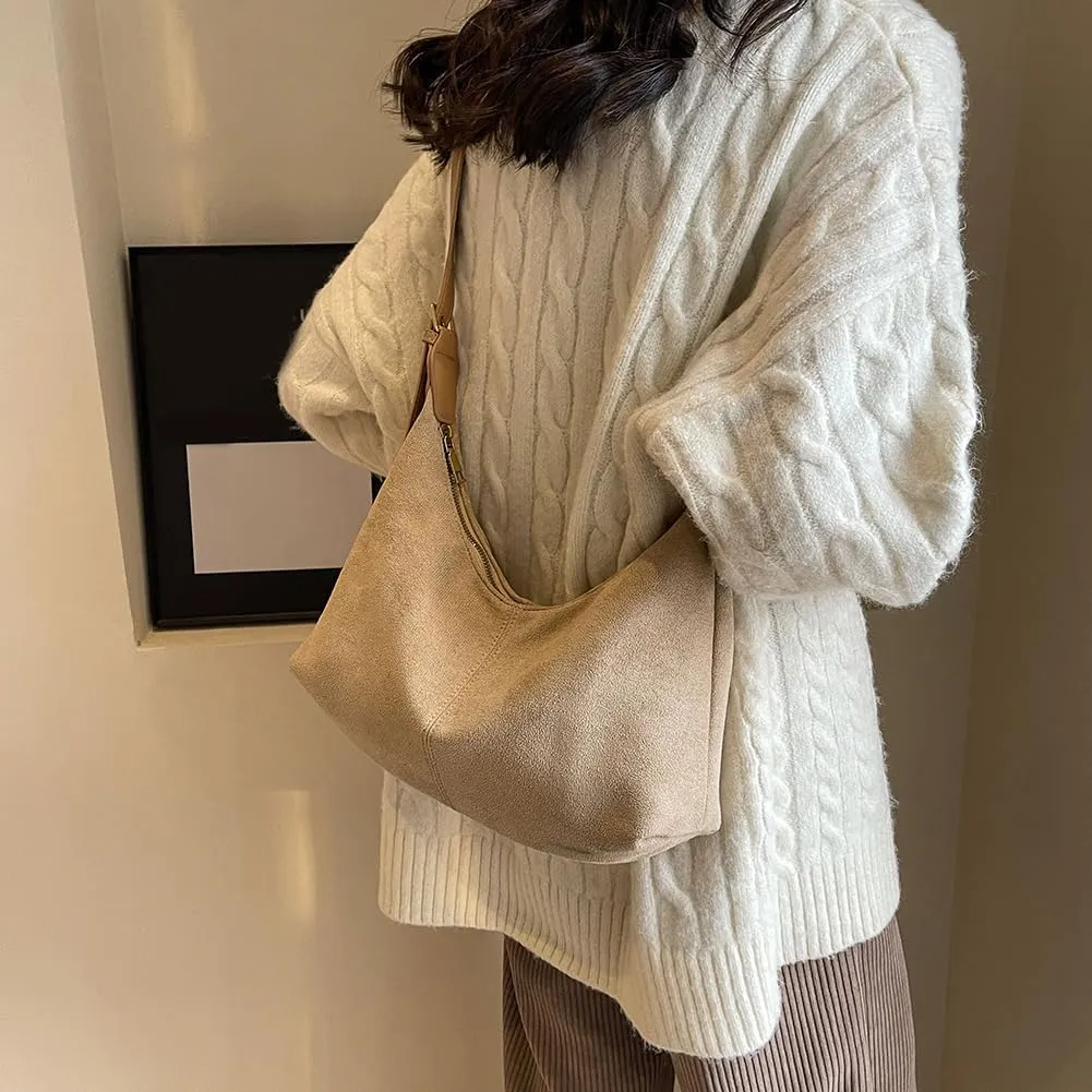 Suede Shoulder Bag Crescent Suede Purse for Women Brown Suede Handbags 2024 Fall Purse Stylish Suede Crossbody Bag