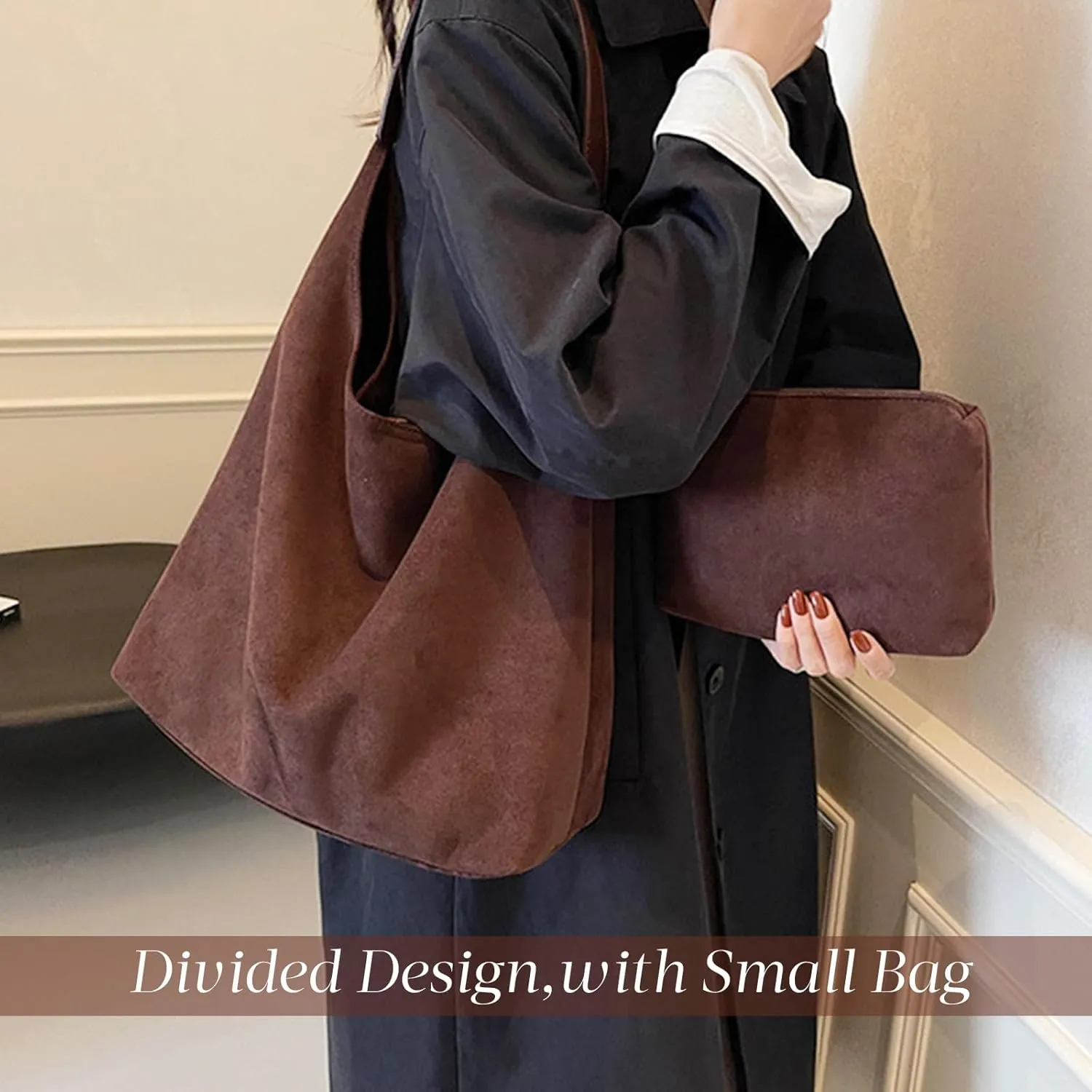 Suede Tote Bag for Women Hobo Bags Large Capacity Top Handle Bag Shoulder Bag,Premium Faux Suede Material