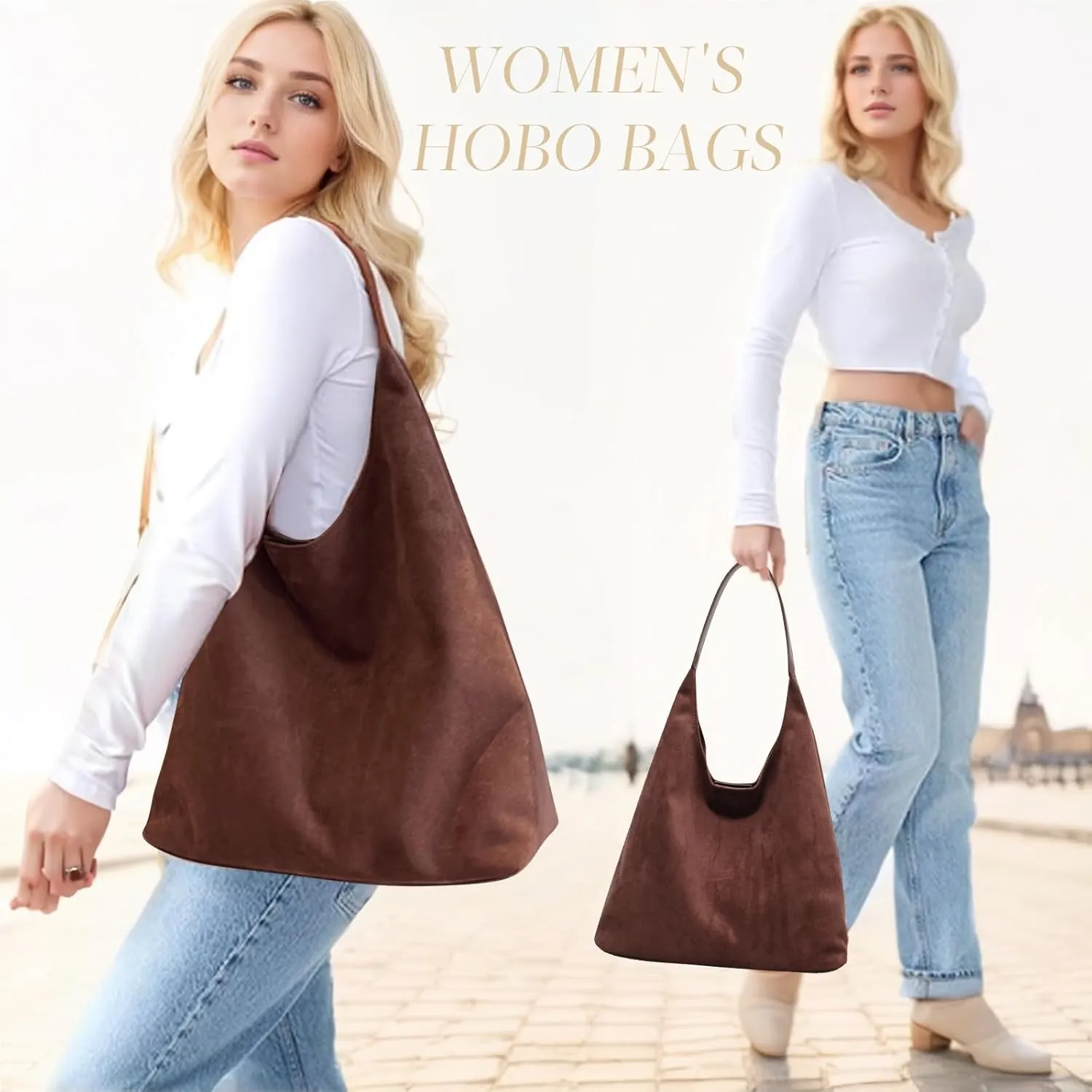 Suede Tote Bag for Women Hobo Bags Large Capacity Top Handle Bag Shoulder Bag,Premium Faux Suede Material