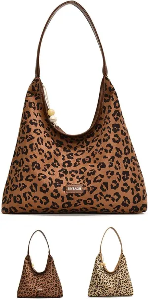 Suede Tote Bag for Women Retro Suede Leopard Purse Slouchy Hobo Bag Crossbody Handbags Carryall Bag College Fall Purse