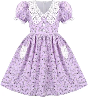 Sunny Fashion Girls Dress Beige Short Sleeve Collar Button Front School Uniform