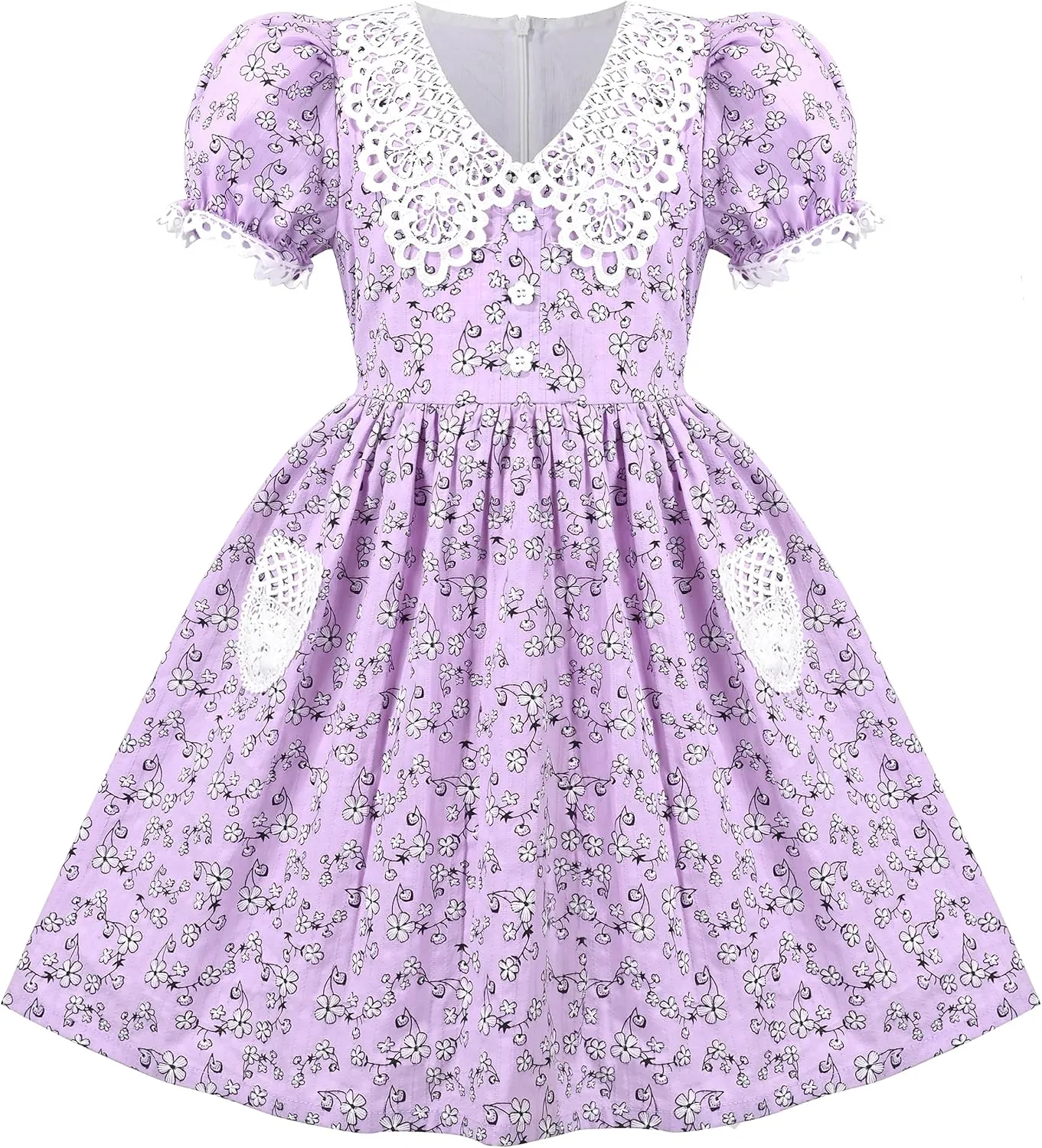 Sunny Fashion Girls Dress Beige Short Sleeve Collar Button Front School Uniform