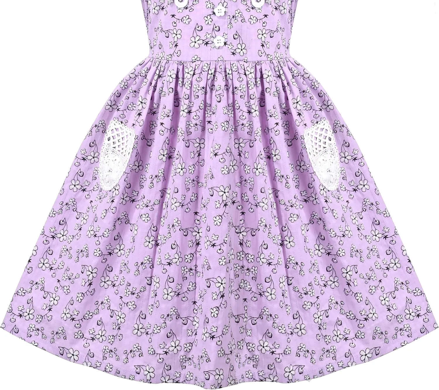Sunny Fashion Girls Dress Beige Short Sleeve Collar Button Front School Uniform