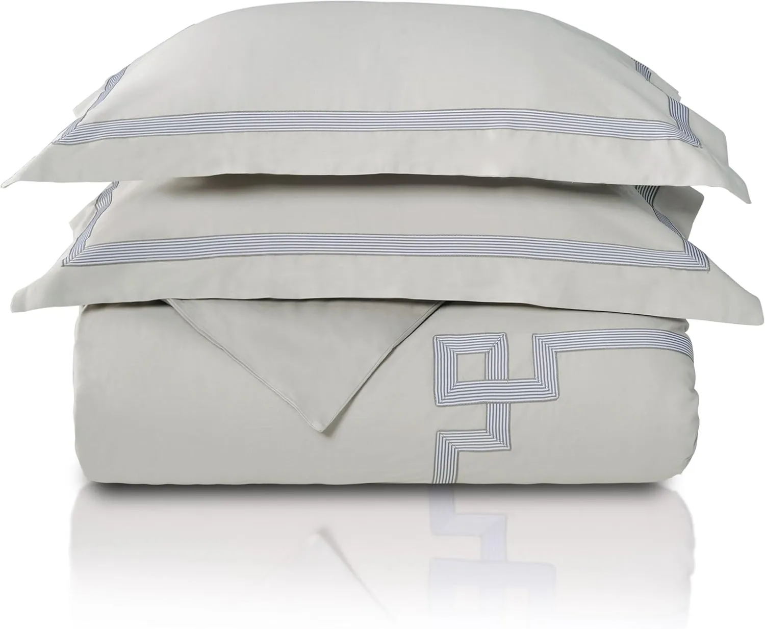 Superior Miller Cotton 300 TC Duvet Cover Set, Soft Comforter Covers, Bedroom Essentials, Coastal Striped, Includes 1 Duvet Cover with Button Closure, 2 Pillow Shams, Full/Queen, Grey/Grey