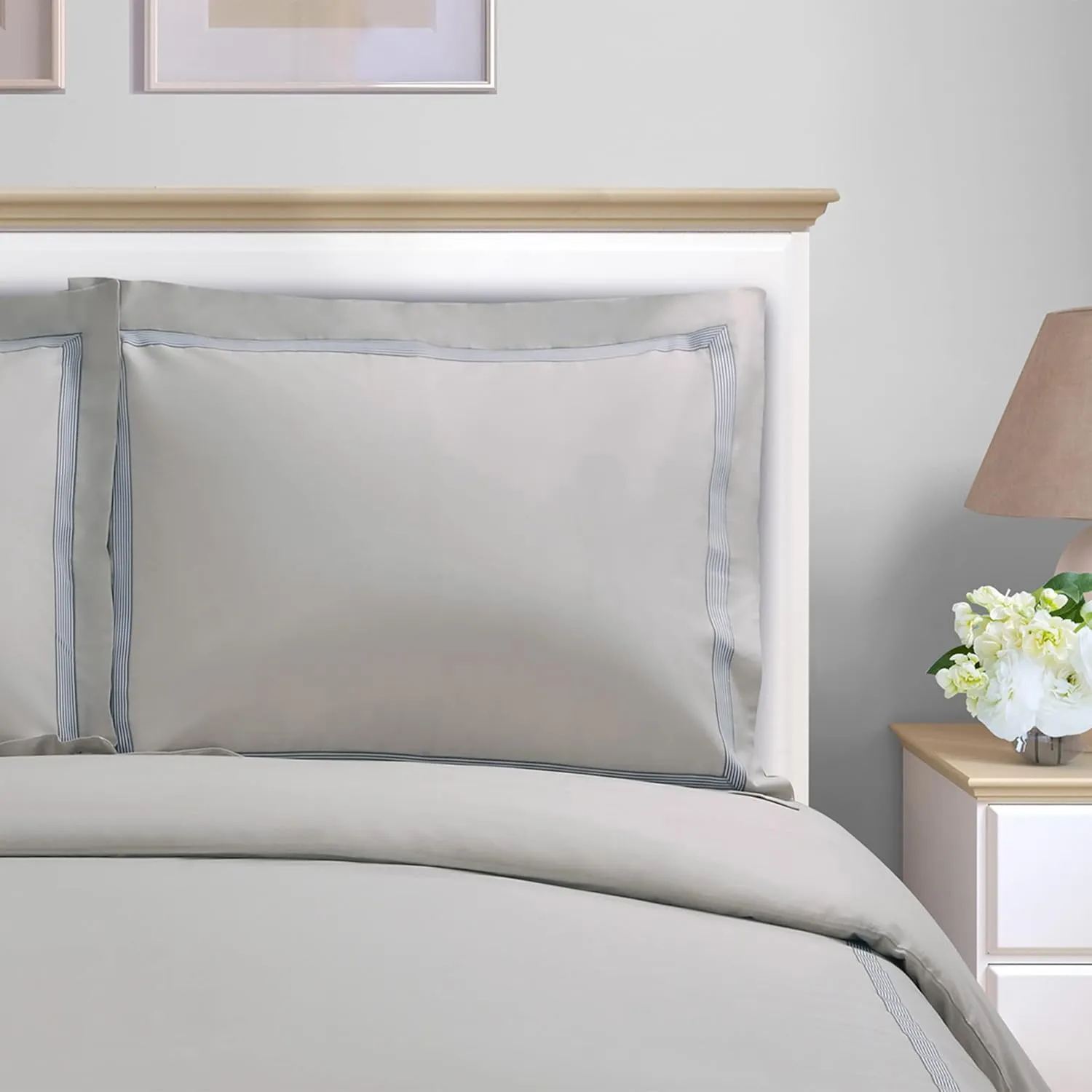 Superior Miller Cotton 300 TC Duvet Cover Set, Soft Comforter Covers, Bedroom Essentials, Coastal Striped, Includes 1 Duvet Cover with Button Closure, 2 Pillow Shams, Full/Queen, Grey/Grey