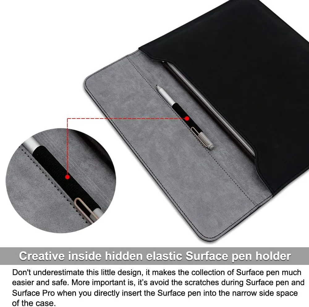 Surface Pro 11th/10/9/8/7/6/5/4/Pro X Sleeve case, for Microsoft 12.3-13 Inch Tablet Waterproof Ultrathin Carrying Cover Bag (Black)