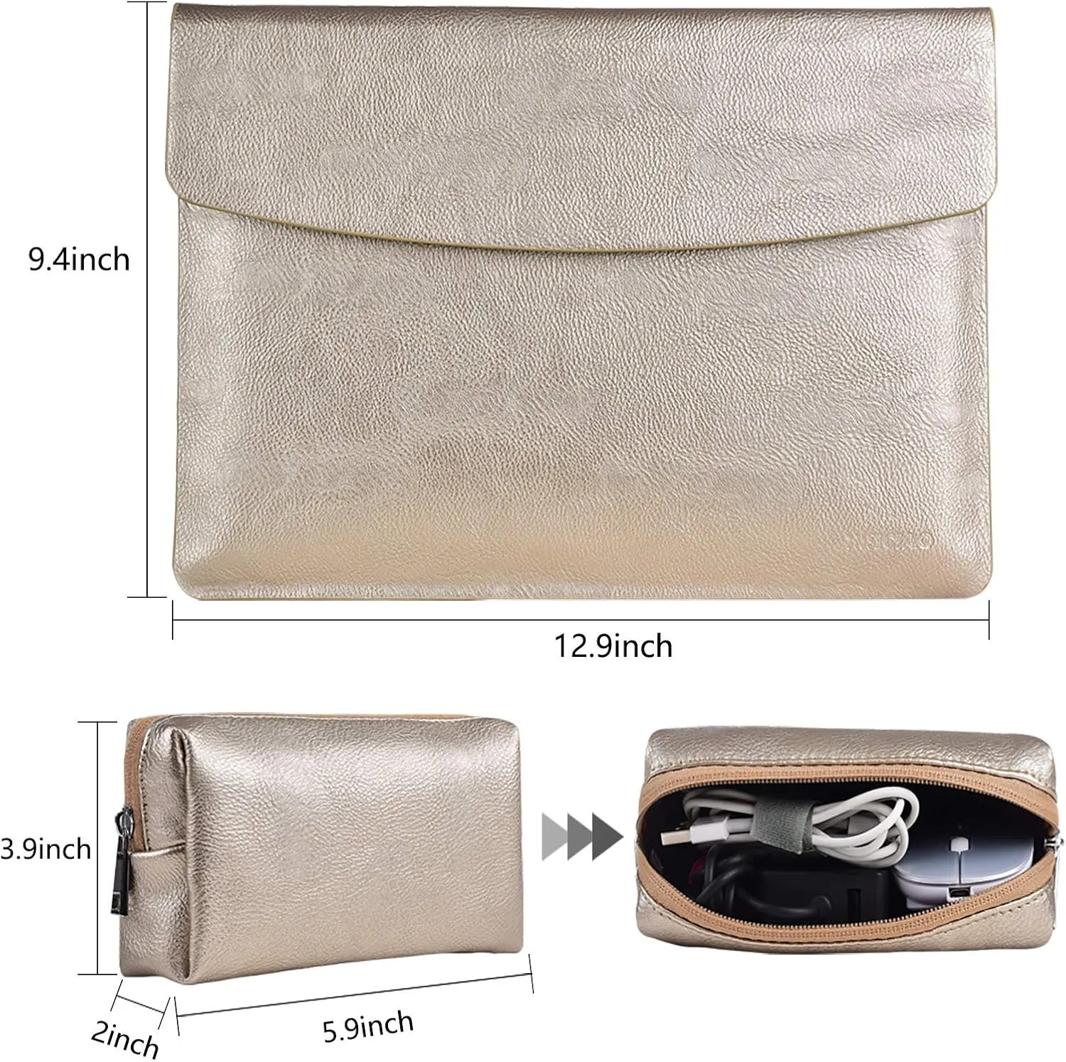 Surface Pro 11th/10/9/8/7/6/5/4/Pro X Sleeve case, for Microsoft 12.3-13 Inch Tablet Waterproof Ultrathin Carrying Cover with Small Bag (Pale Gold)