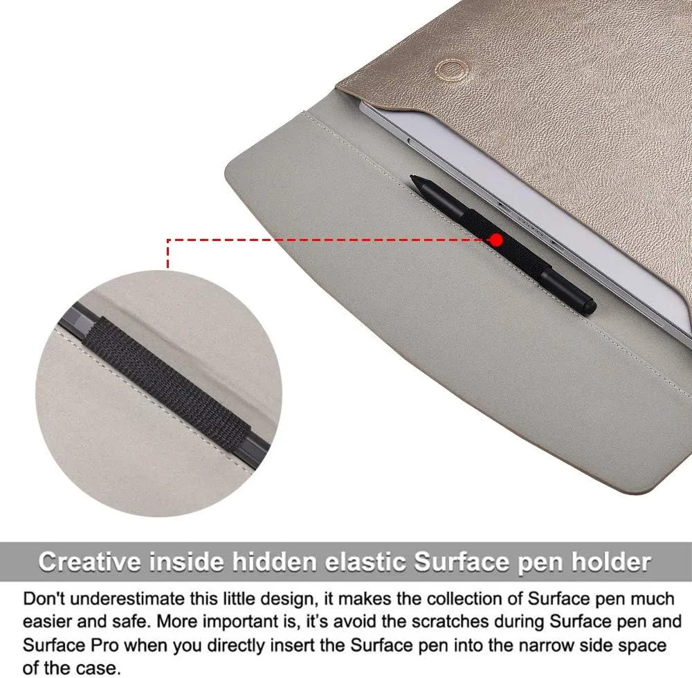 Surface Pro 11th/10/9/8/7/6/5/4/Pro X Sleeve case, for Microsoft 12.3-13 Inch Tablet Waterproof Ultrathin Carrying Cover with Small Bag (Pale Gold)