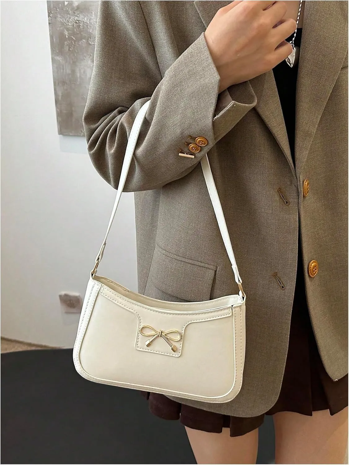 SweatyRocks Women's Bow Top Handle Clutch Purses PU Leather Underarm Shoulder Bags
