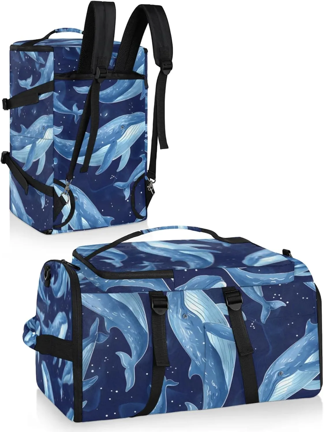 Tactical Sports Duffle Bag for Travel Waterproof Gym Bag with Shoe Compartment 48L Carry On Luggage for Men & Women 3-in-1 Durable Travel Luggage Animal Ocean Whale