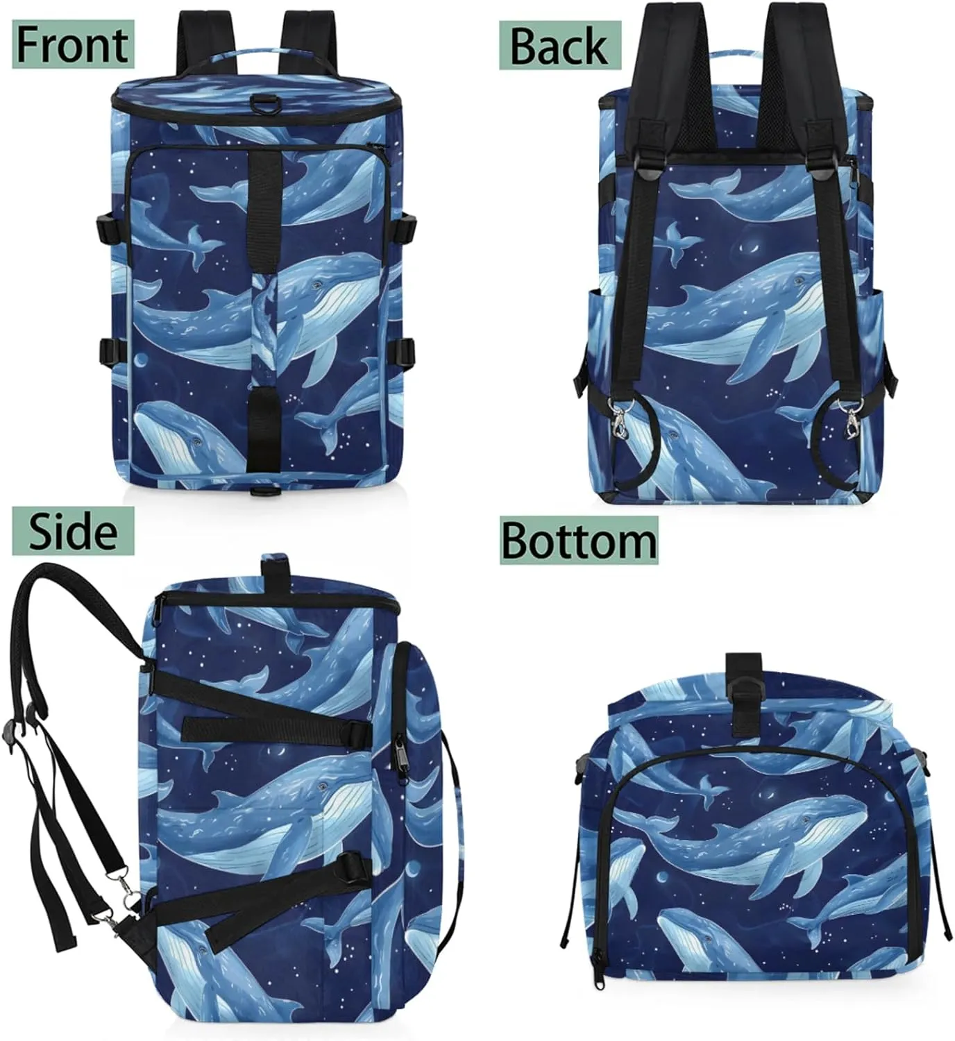 Tactical Sports Duffle Bag for Travel Waterproof Gym Bag with Shoe Compartment 48L Carry On Luggage for Men & Women 3-in-1 Durable Travel Luggage Animal Ocean Whale