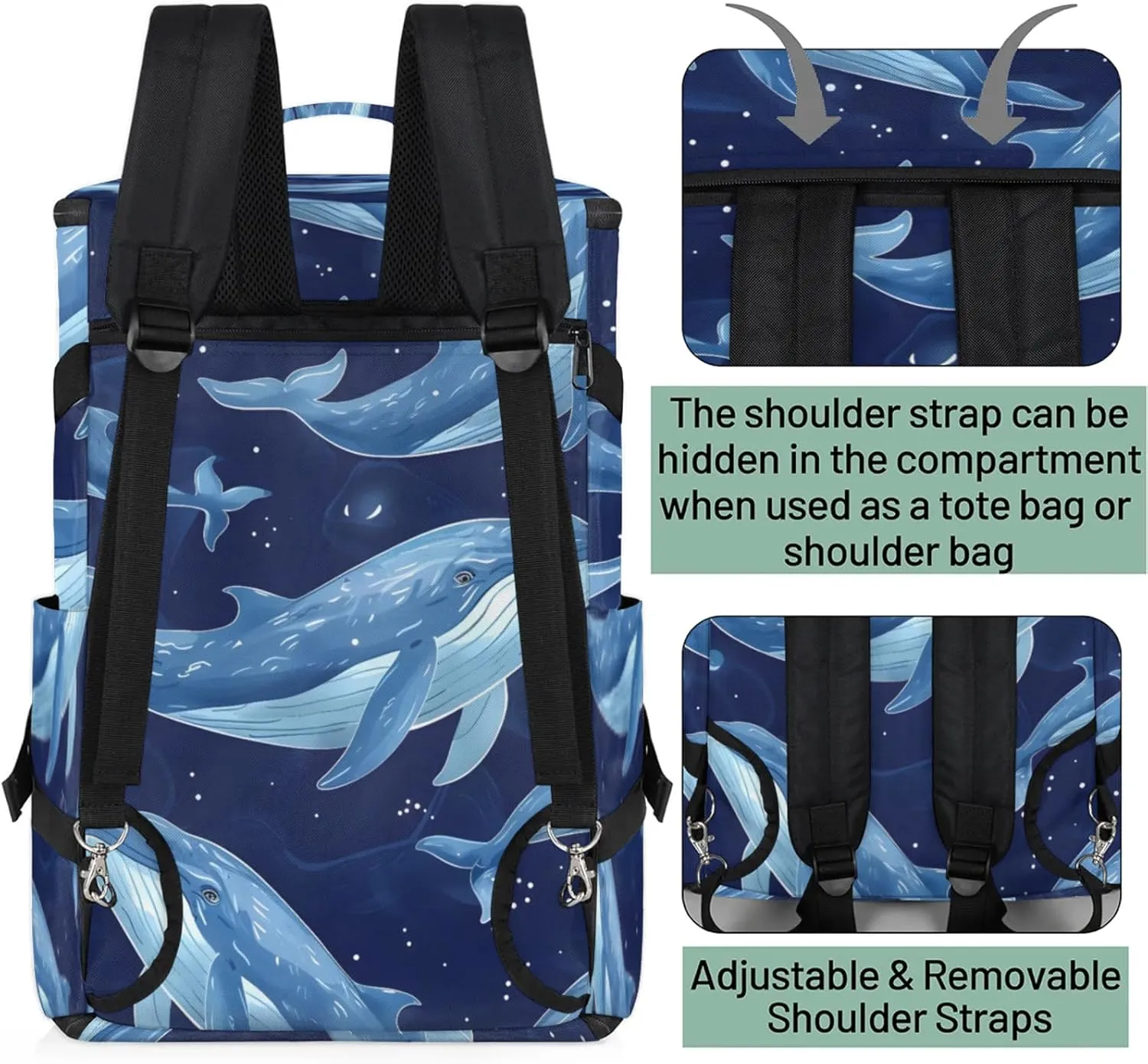 Tactical Sports Duffle Bag for Travel Waterproof Gym Bag with Shoe Compartment 48L Carry On Luggage for Men & Women 3-in-1 Durable Travel Luggage Animal Ocean Whale