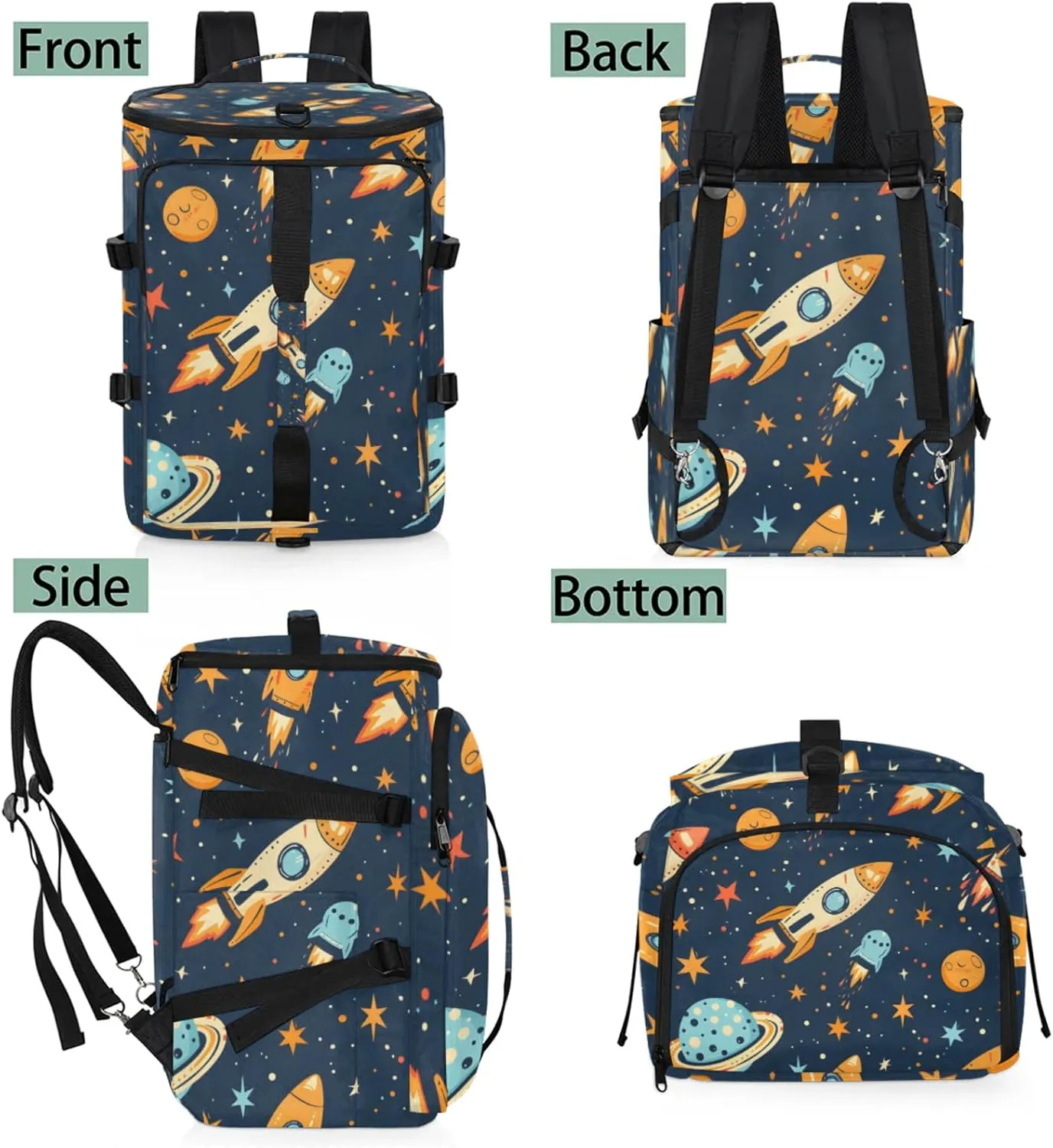 Tactical Sports Duffle Bag for Travel Waterproof Gym Bag with Shoe Compartment 48L Carry On Luggage for Men & Women 3-in-1 Durable Travel Luggage Galaxy Spaceship Space