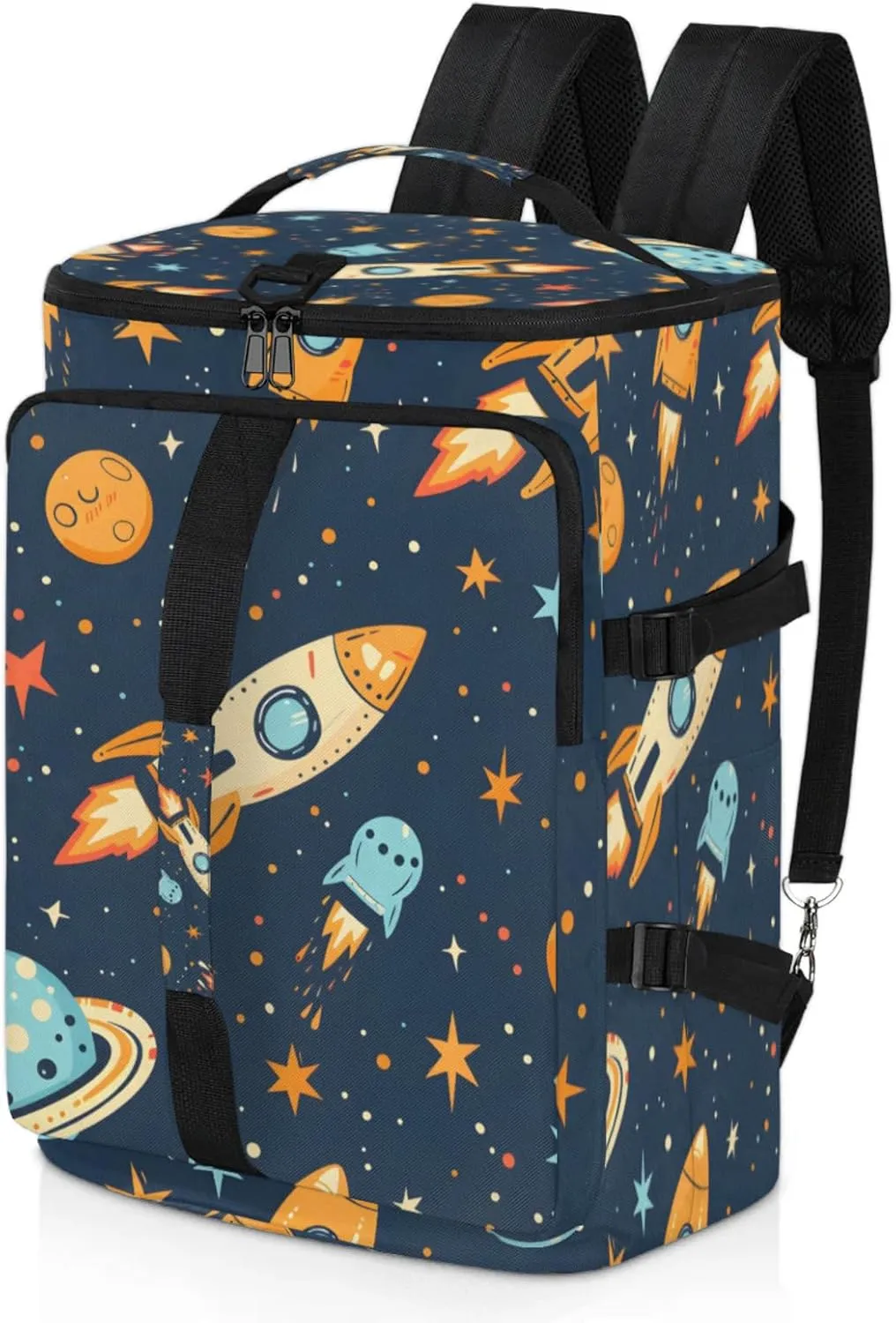 Tactical Sports Duffle Bag for Travel Waterproof Gym Bag with Shoe Compartment 48L Carry On Luggage for Men & Women 3-in-1 Durable Travel Luggage Galaxy Spaceship Space