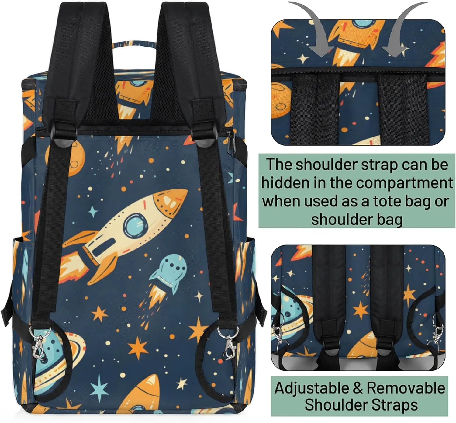 Tactical Sports Duffle Bag for Travel Waterproof Gym Bag with Shoe Compartment 48L Carry On Luggage for Men & Women 3-in-1 Durable Travel Luggage Galaxy Spaceship Space