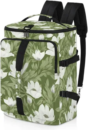 Tactical Sports Duffle Bag for Travel Waterproof Gym Bag with Shoe Compartment 48L Carry On Luggage for Men & Women 3-in-1 Durable Travel Luggage Leaves White Flowers