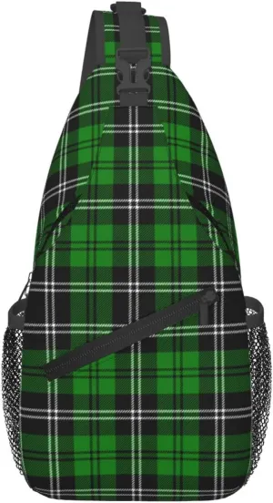 Tartan Plaid Scottish Green Cage Sling Bag Adjustable Crossbody Bag Casual Chest Bags Travel Shoulder Backpack