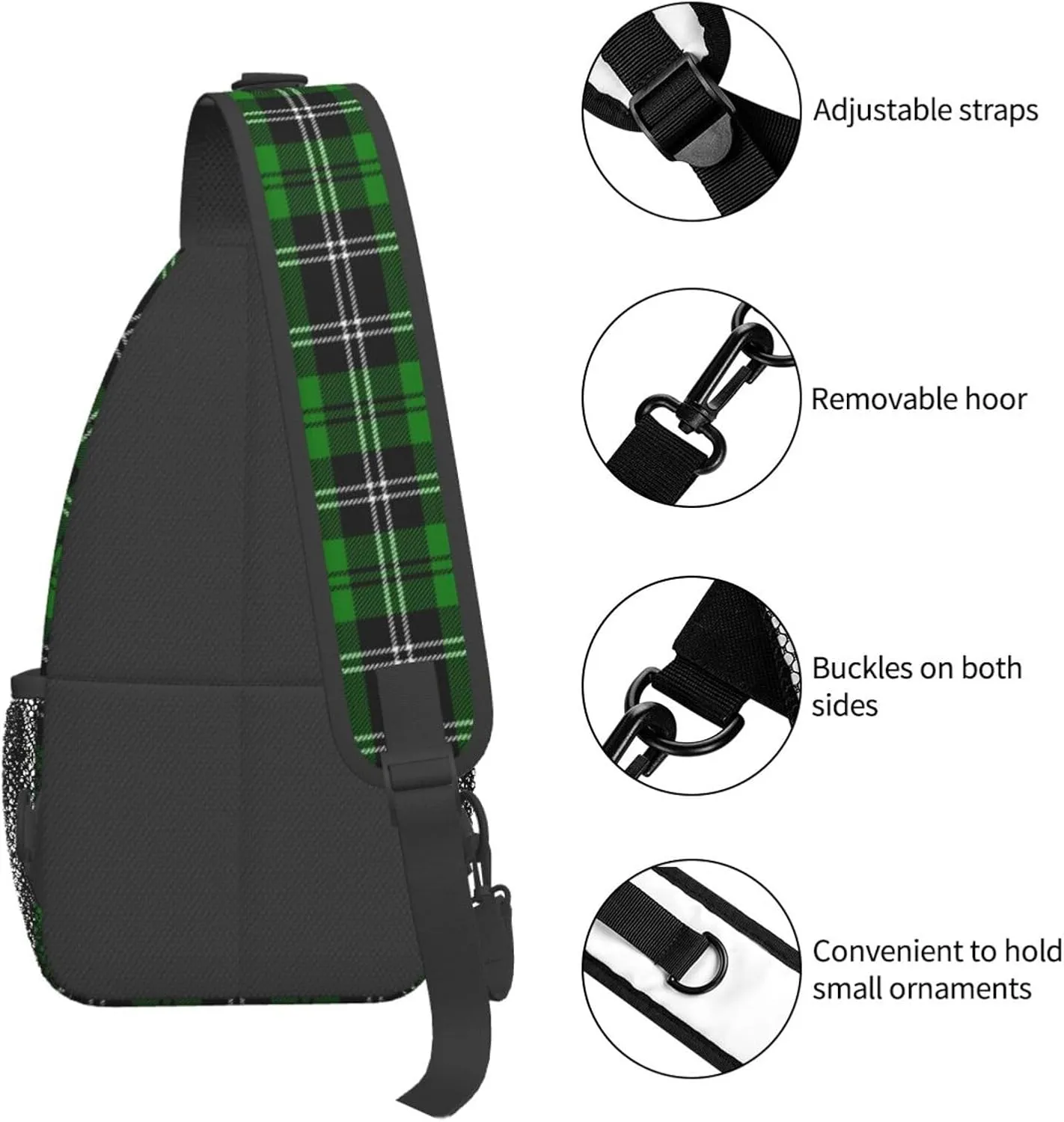 Tartan Plaid Scottish Green Cage Sling Bag Adjustable Crossbody Bag Casual Chest Bags Travel Shoulder Backpack