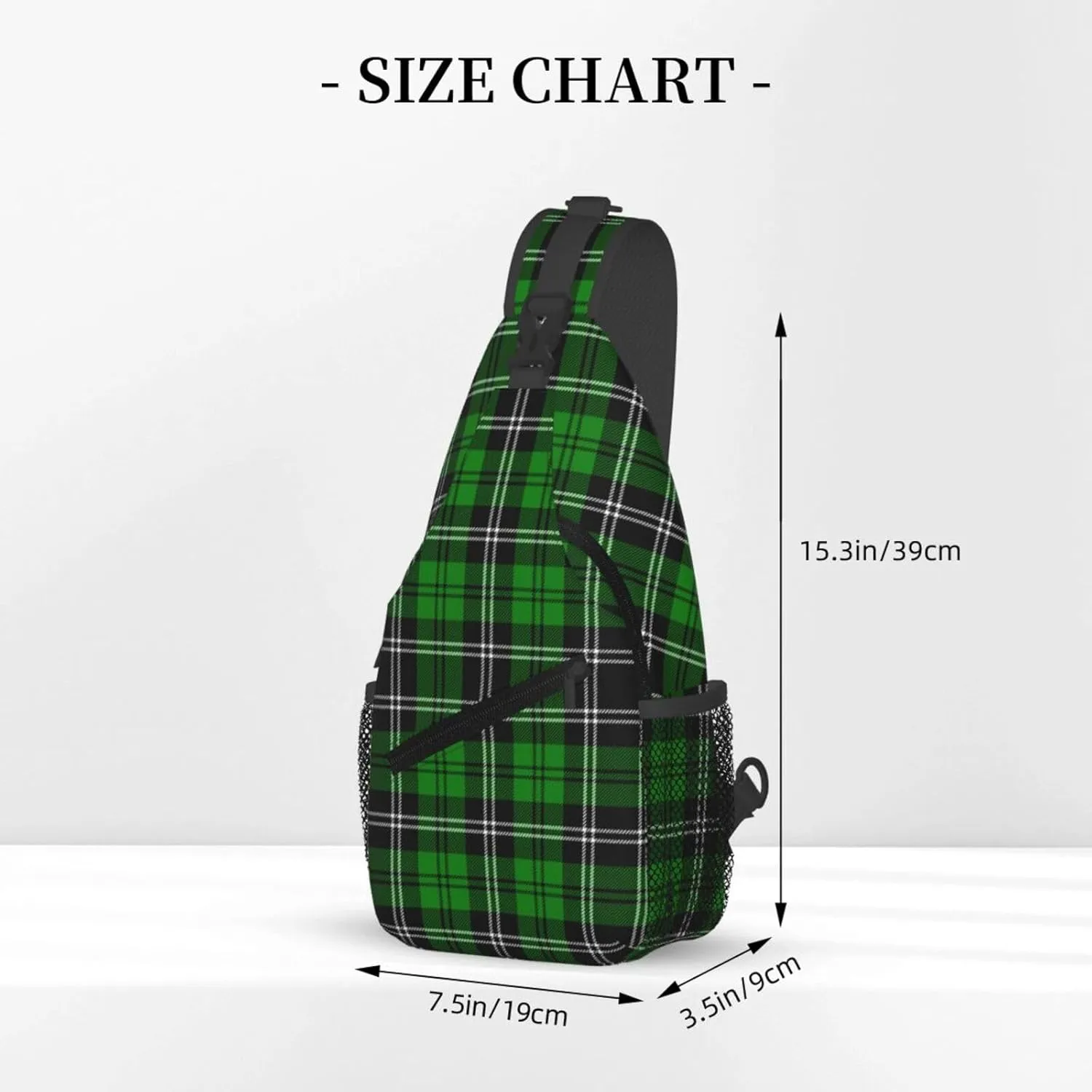 Tartan Plaid Scottish Green Cage Sling Bag Adjustable Crossbody Bag Casual Chest Bags Travel Shoulder Backpack