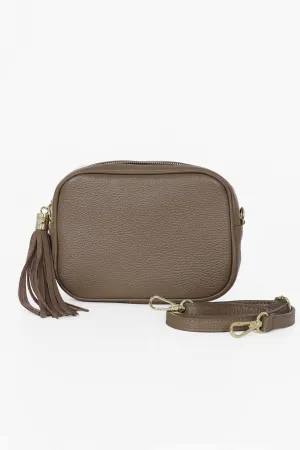 Taupe Genuine Italian Leather Camera Bag