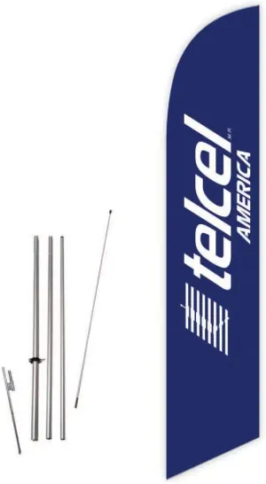 Telcel America (Blue) Feather Flag with Complete 15ft Pole kit and Ground Spike