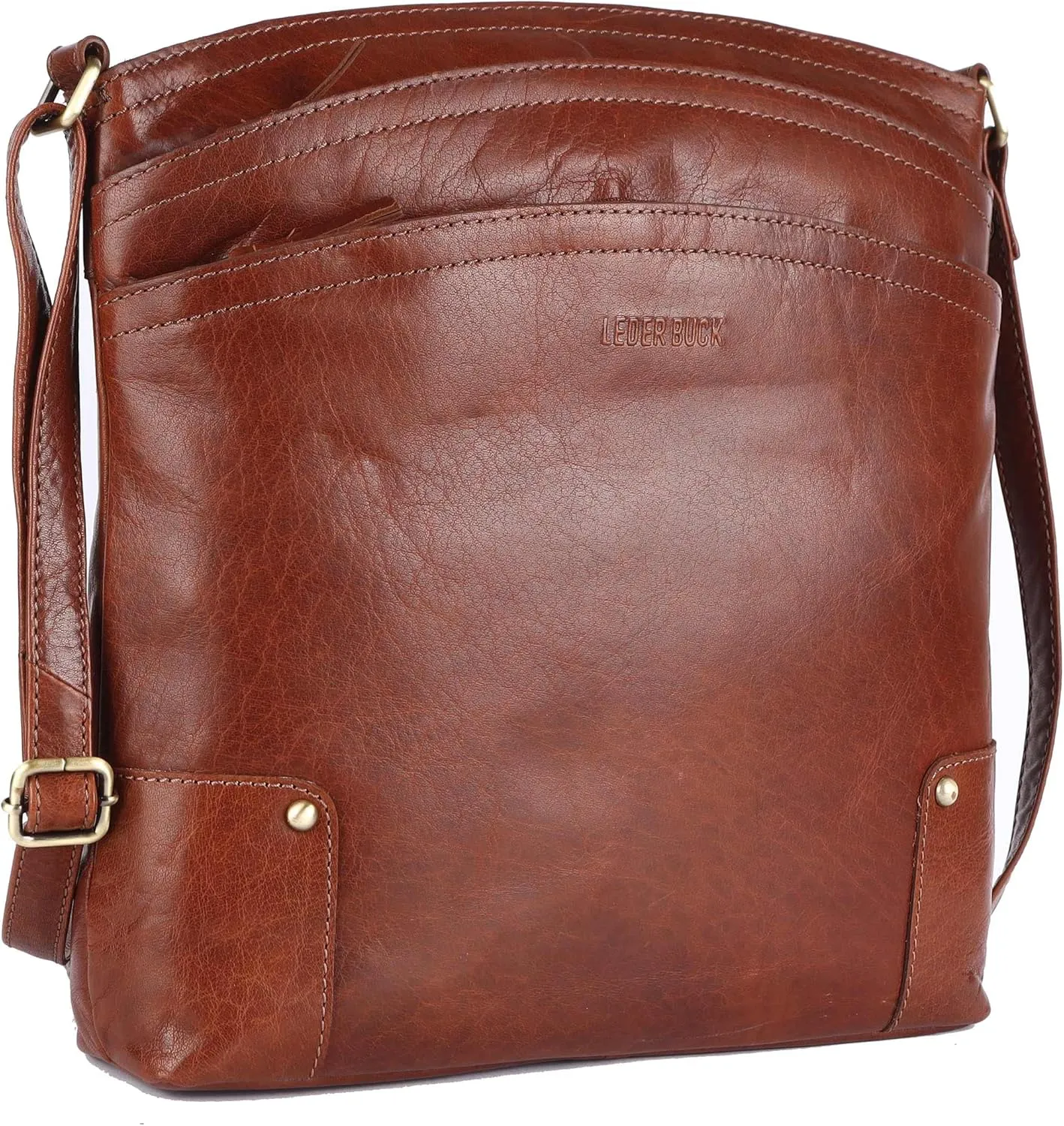 Terry Large Soft Real Leather Womens Crossbody Handbags and Purses-Triple Zip Premium Sling Crossover Shoulder Bag