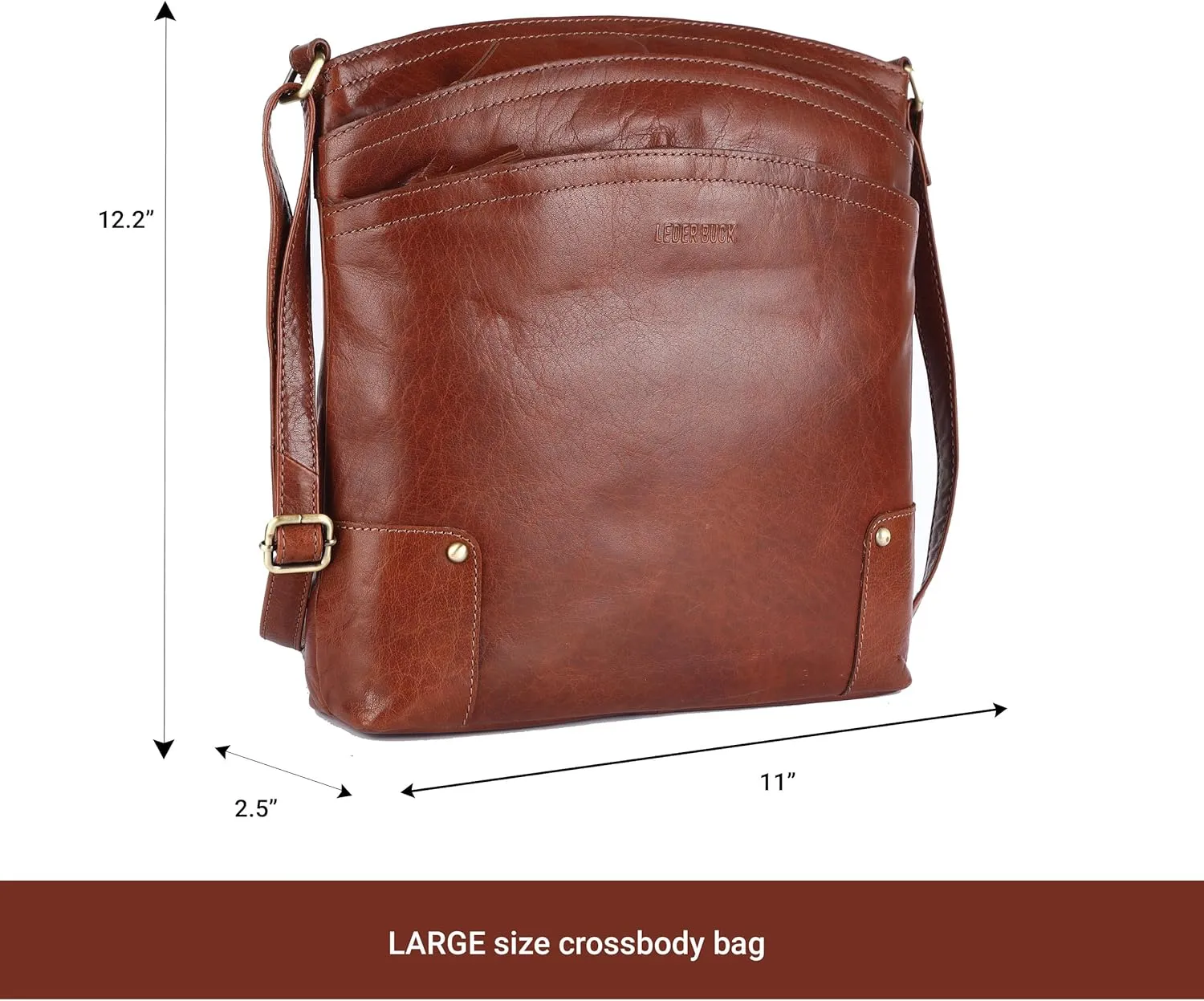 Terry Large Soft Real Leather Womens Crossbody Handbags and Purses-Triple Zip Premium Sling Crossover Shoulder Bag