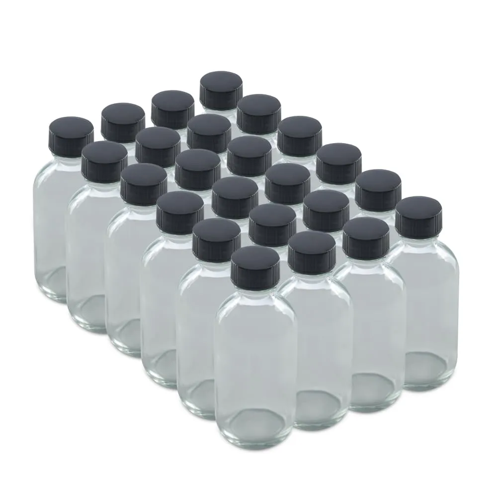 The Bottle Depot - 24 Pack - 2 oz Glass Bottle With Cap - Clear - 20-400 Neck Finish - Boston Round Bottles - UV Rays Protection