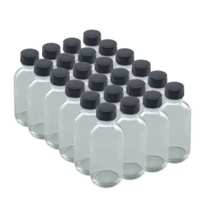 The Bottle Depot - 24 Pack - 2 oz Glass Bottle With Cap - Clear - 20-400 Neck Finish - Boston Round Bottles - UV Rays Protection