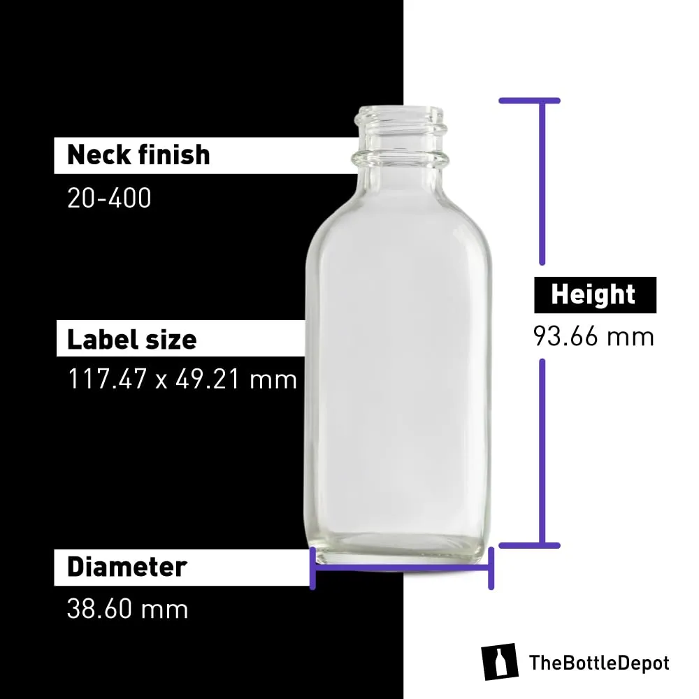 The Bottle Depot - 24 Pack - 2 oz Glass Bottle With Cap - Clear - 20-400 Neck Finish - Boston Round Bottles - UV Rays Protection