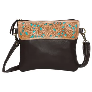 The Design Edge Tooling Leather Carved Clutch Bag with Turquoise Base - Renovation Sale