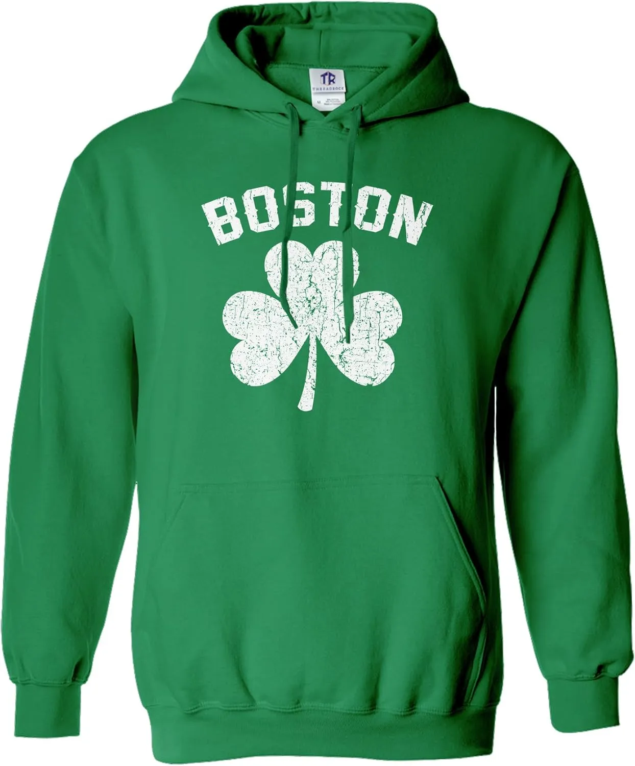 Threadrock Men's Green Boston Shamrock Hoodie Sweatshirt