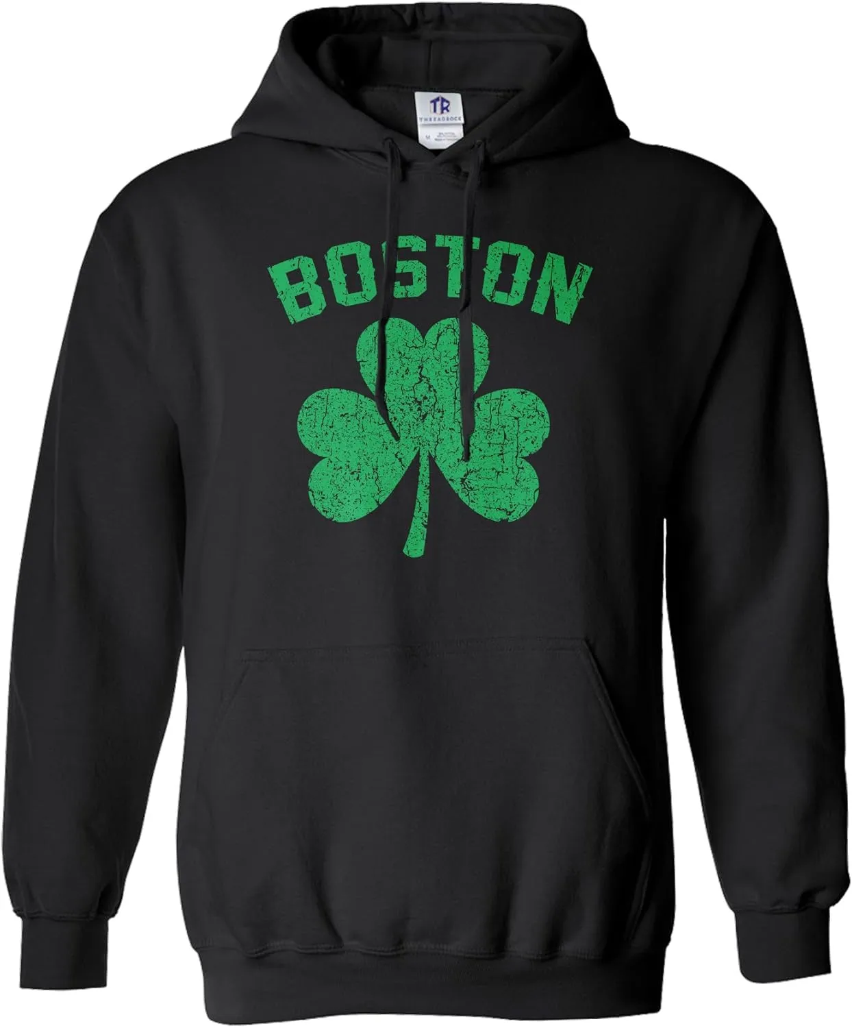 Threadrock Men's Green Boston Shamrock Hoodie Sweatshirt