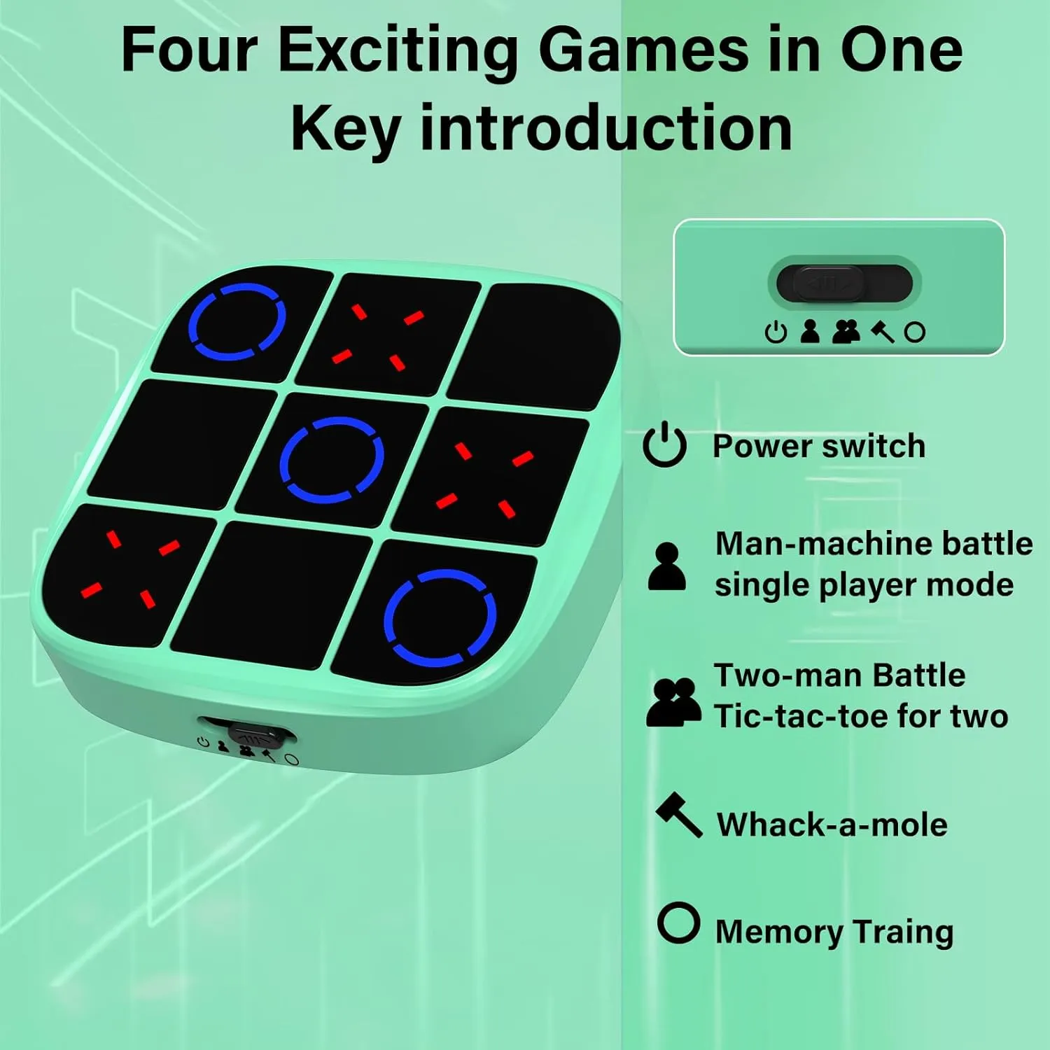 Tic Tac Toe Bolt Game, 4-in-1 Handheld Puzzle Game Console,Electronic Tic Tac Toe Game for Educational and Memory Growth, Portable Travel Games for Car Ride, Board Games for Kids and Adults(Cyan)