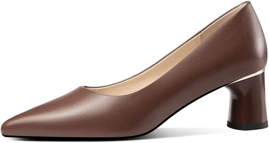 TinaCus Genuine Leather Pointed Toe Handmade Cone Heels Women's Pumps Shoes