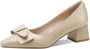 TinaCus Women's Genuine Leather Handmade Decorated Belt Square Toe Office Slip On Pumps Shoes