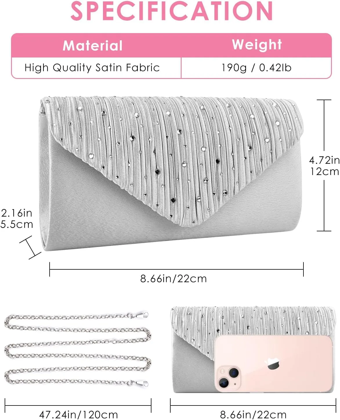 TINDTOP Evening Clutch Purses for Women Handbags for Formal Wedding Party Cocktail Prom Crossbody Shoulder Envelope Bag