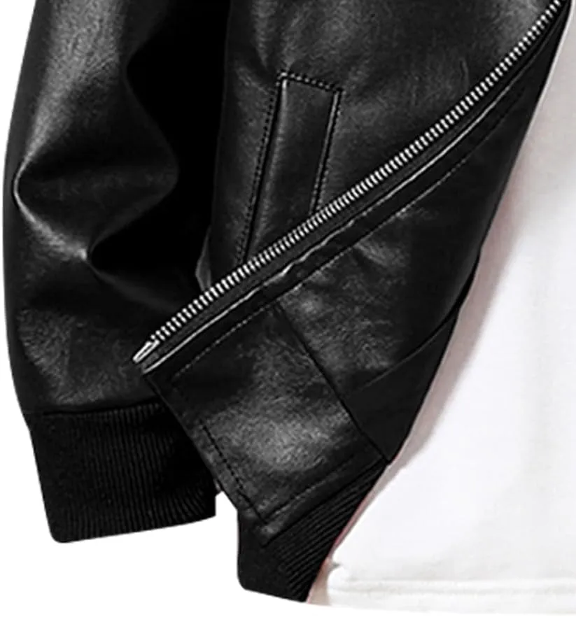 Toddler Boy Leather Jacket - Stylish Black Drop Shoulder Zip Up Leather Coat - Cool Boys Outwear Tops for Kids