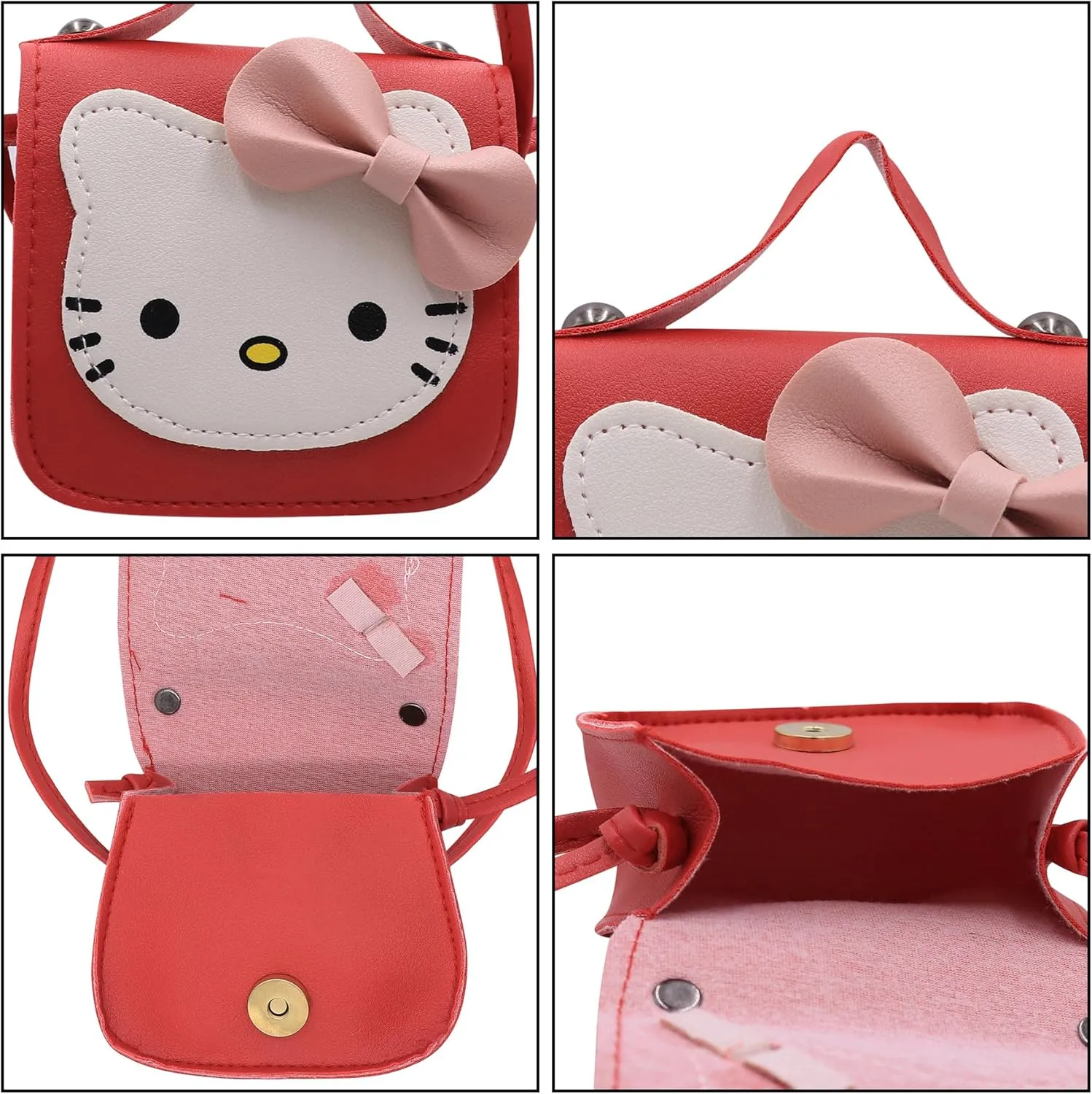 Toddlers Kids Purse Cute Cartoon Bowknot Cat Crossbody Bag Little Girls Small Leather Shoulder Bag Tote Handbag