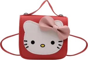 Toddlers Kids Purse Cute Cartoon Bowknot Cat Crossbody Bag Little Girls Small Leather Shoulder Bag Tote Handbag