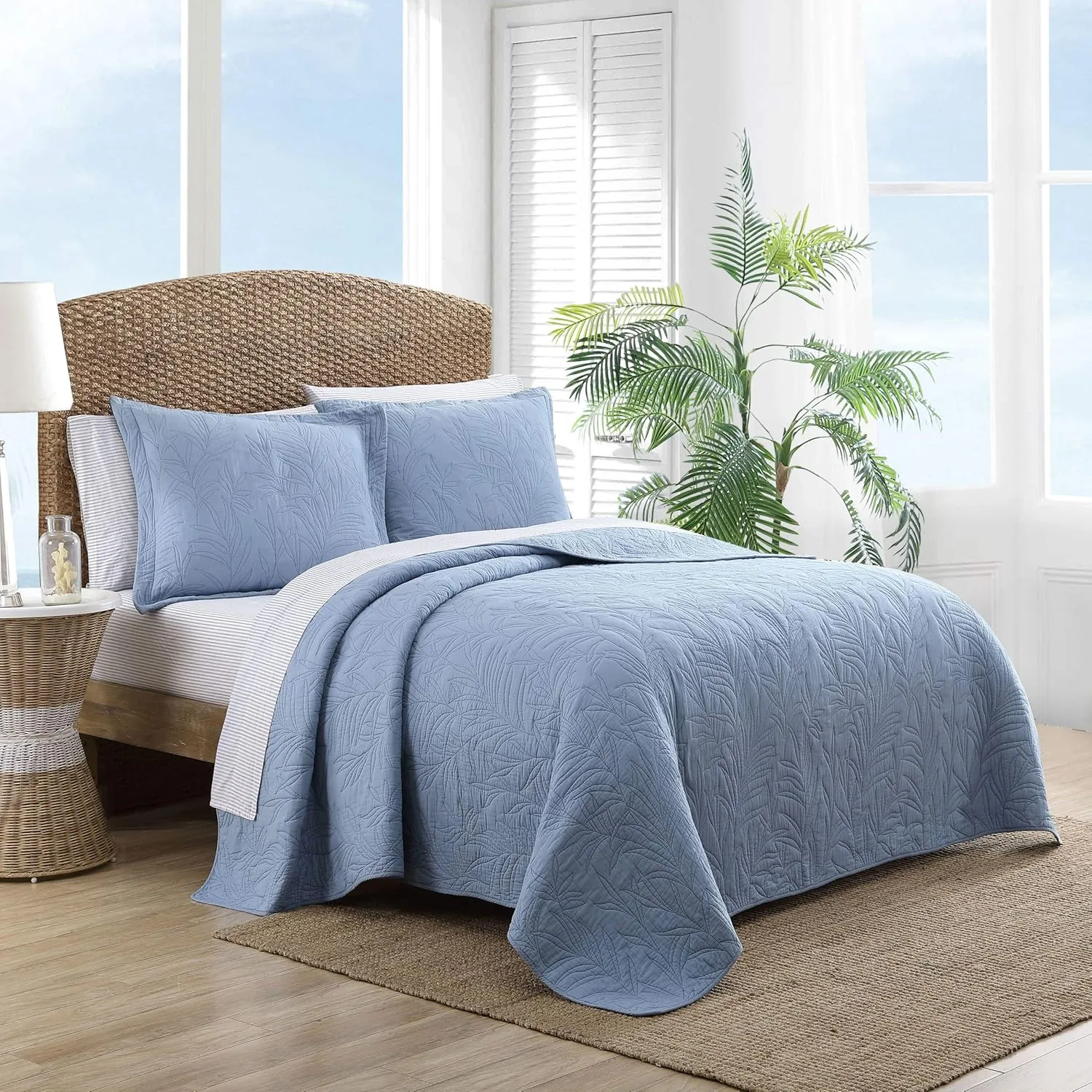 Tommy Bahama Home | Costa Sera Collection | 100% Soft Brushed Cotton, Pre-Washed for Softness, 2-Pack King Sham Set for Bedroom Décor, 21" x 37", Blue