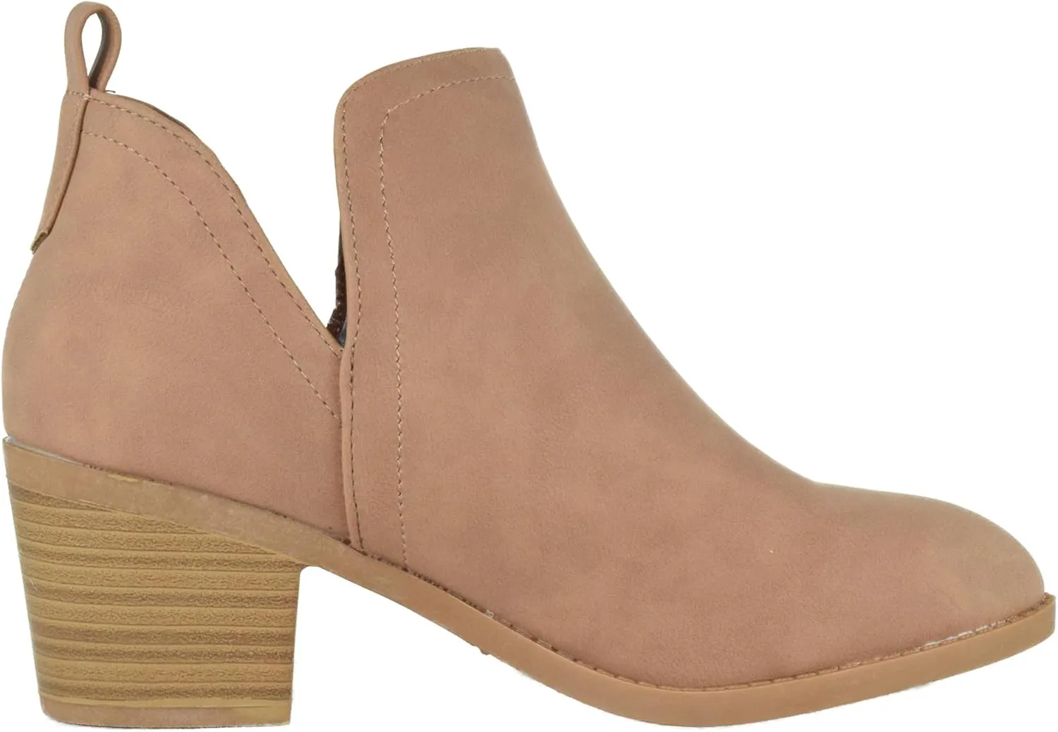 TOP Moda Women Ankle Boots Slip-on Booties V Cut Sides Almond Toe Medium Stack Heel Zandra-7