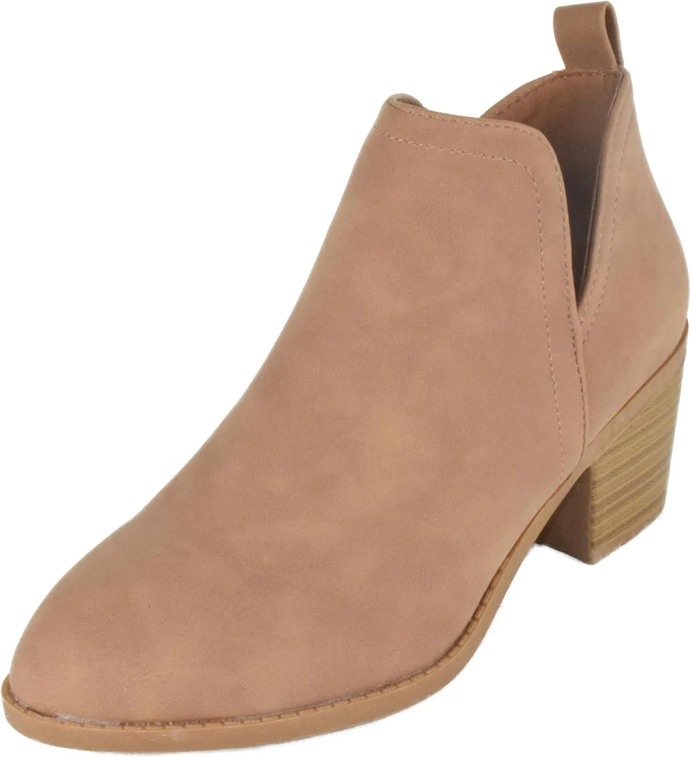 TOP Moda Women Ankle Boots Slip-on Booties V Cut Sides Almond Toe Medium Stack Heel Zandra-7