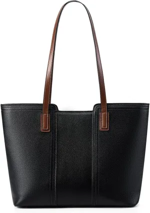 Tote Bag for Women Genuine Leather Shoulder Bags Black Top handbag for Travel Shopping Carry Multipurpose